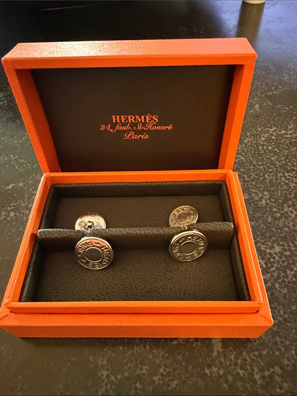 HERMES Serie Button Sterling Silver 925 Round Cufflinks Mens Luxury Jewelry